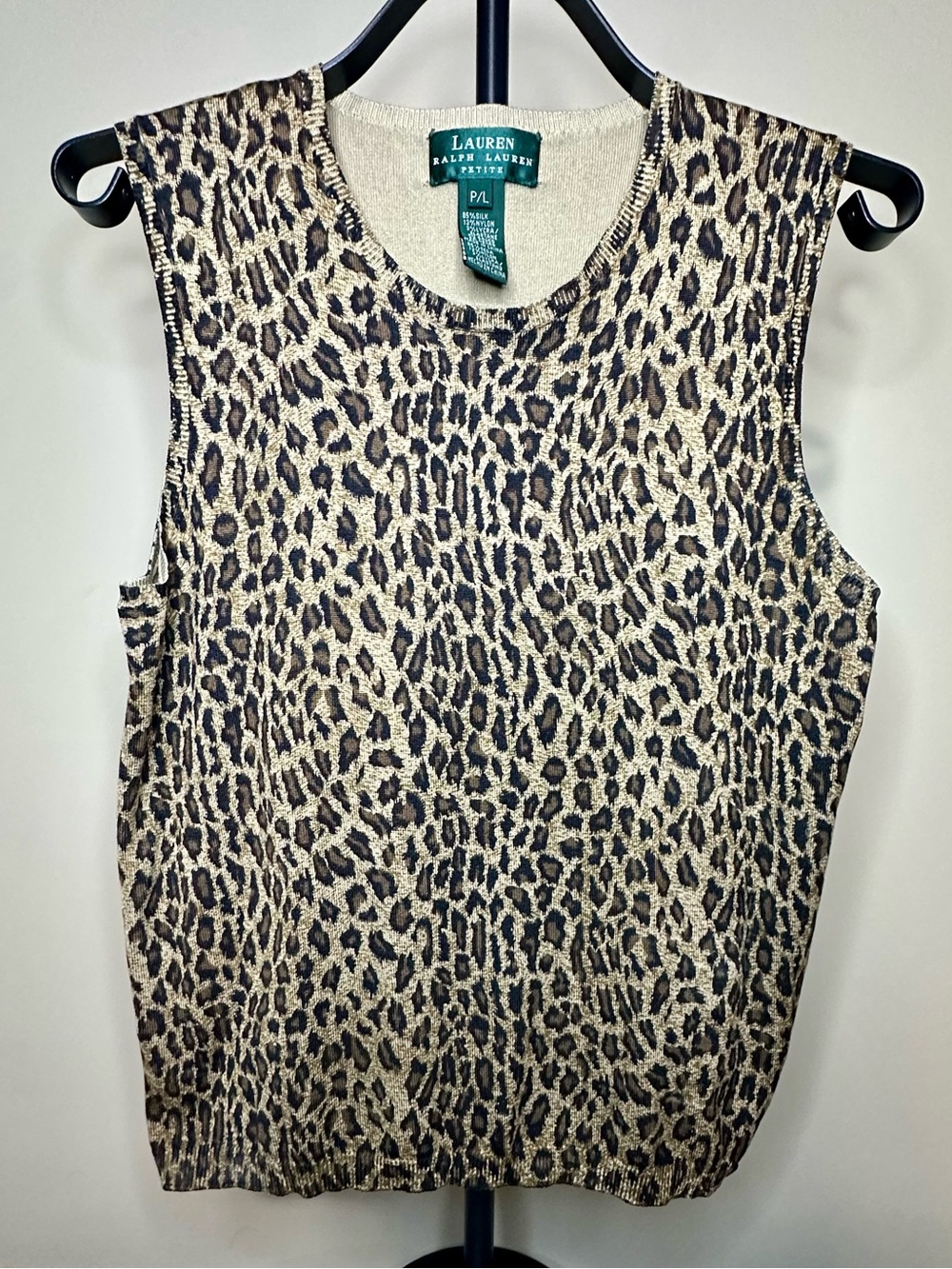 Lauren Ralph Lauren Petite Leopard Silk Blend Sweater Shell P/L